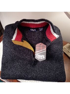 Chaps Men's Charcoal Heather Twist Knit Quarter Zip Sweater NWT